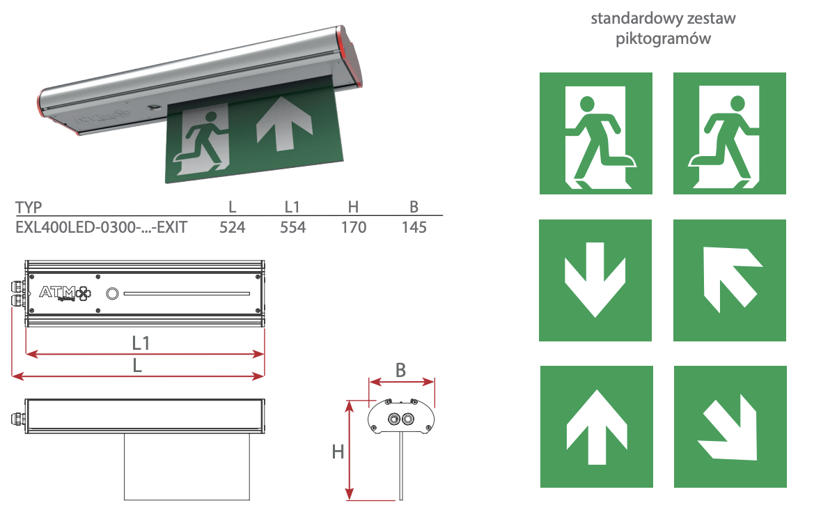EXL400LED exit wymiary